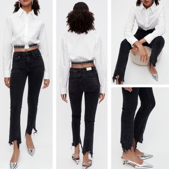 Maje Denim - MAJE Anthracite Straight Cut Ripped Jeans Size XL